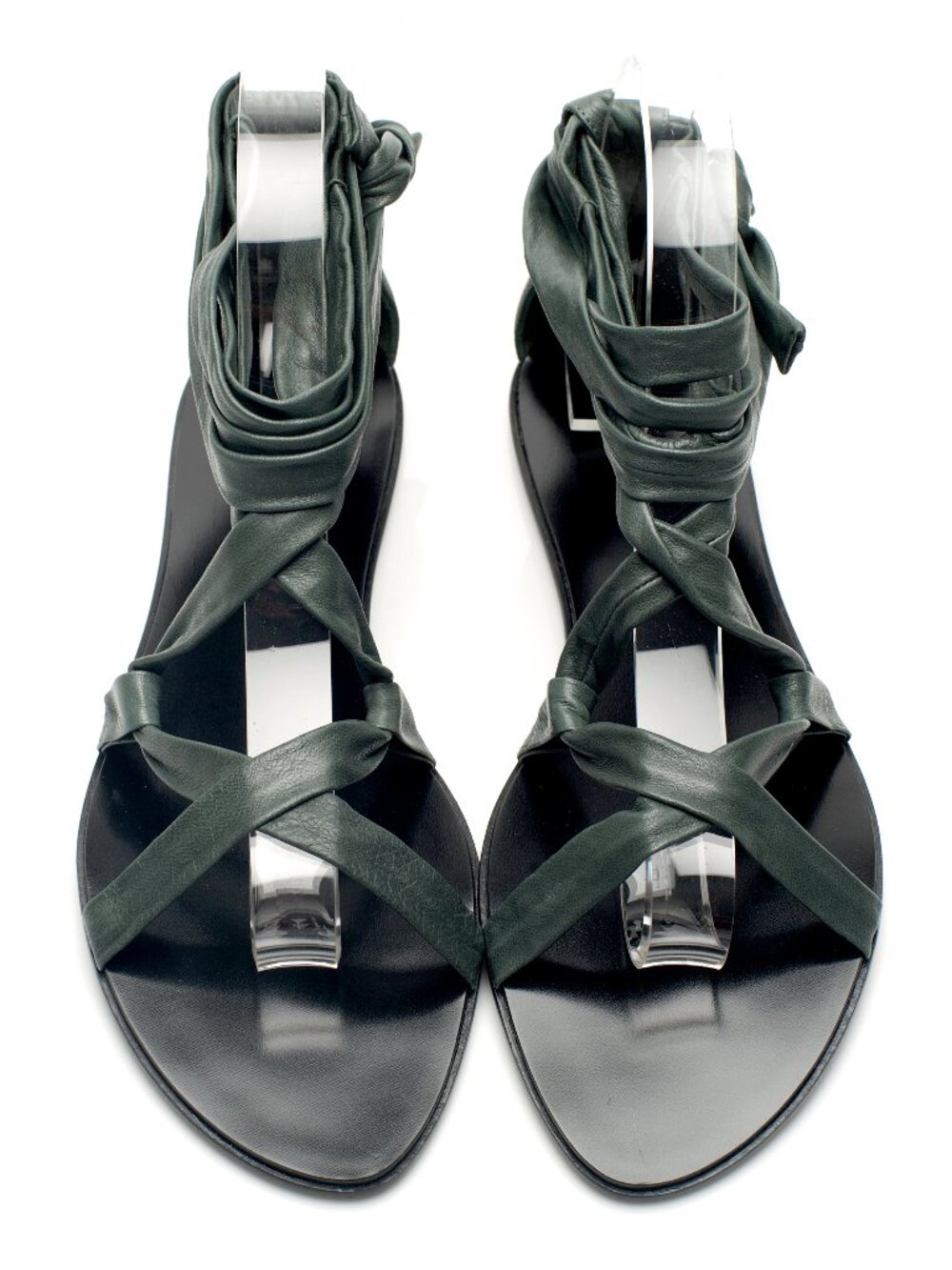 New Teal Lambskin Leather Strappy Flat Sandals NYC Designer Handmade